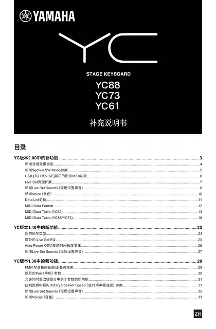 yamaha雅马哈YC88 YC73 YC61 Supplementary Manual
